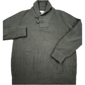 Duluth Sweater Men Medium Olive Green Heavy Knit Shawl Neck Ribbed Military Army